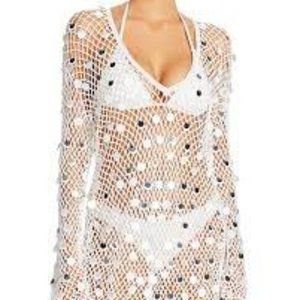 CAROLINE CONSTAS Sequined Crochet Cover-Up Dress